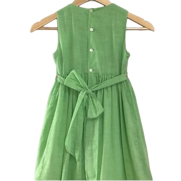 Luli & Me Green Pink Smocked Embroidered Dress With Sash - Picture 6 of 8